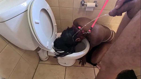 Human toilet indian whore get pissed on and get her head flushed followed by sucking dick